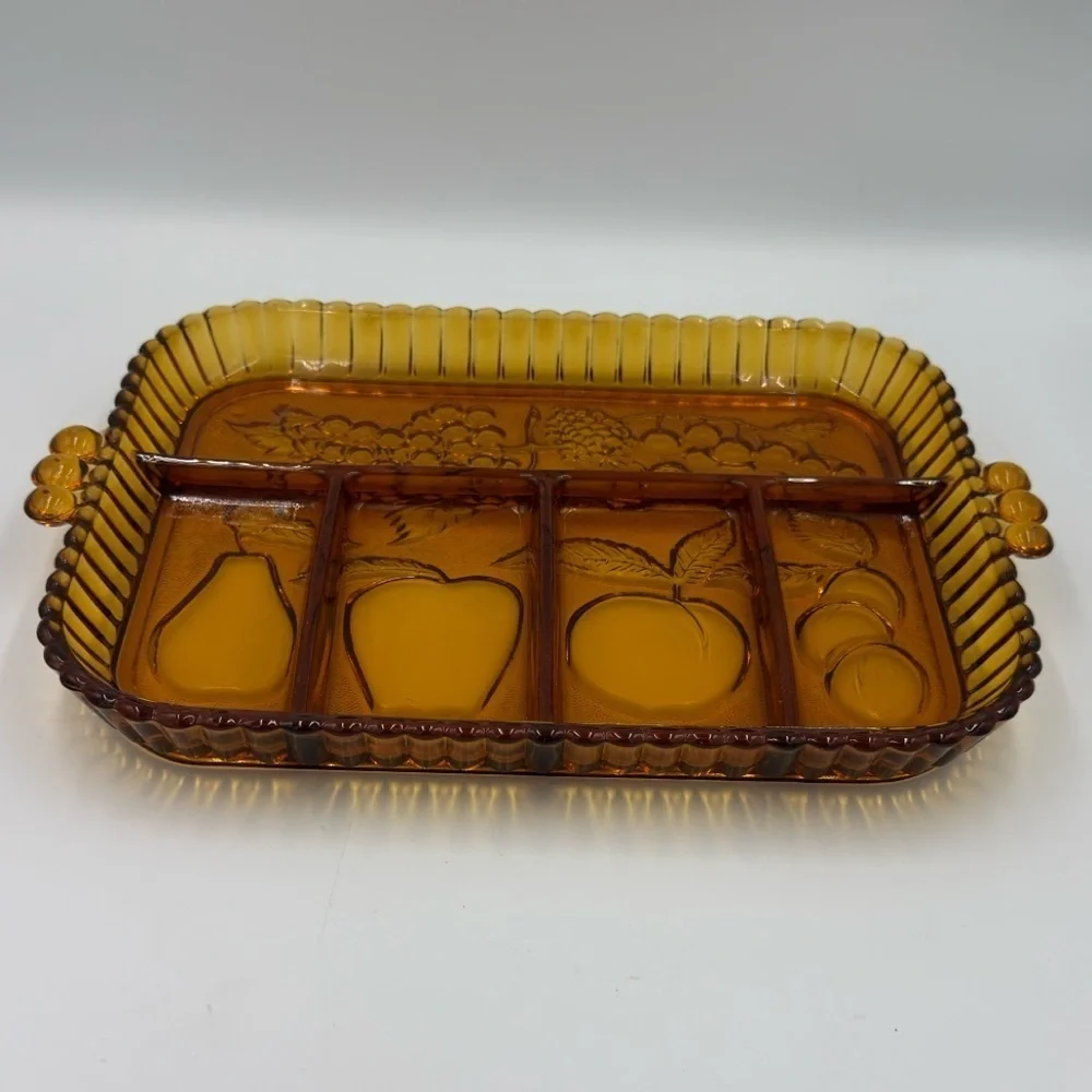 Indiana Glass Co Divided Golden Amber Relish/Fruit Tray